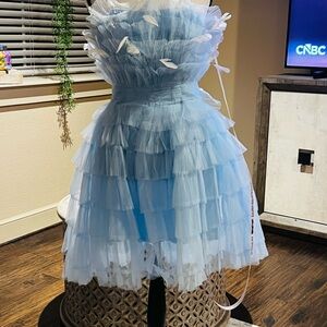 Mac Duggal Light Blue Layered Prom Dress
